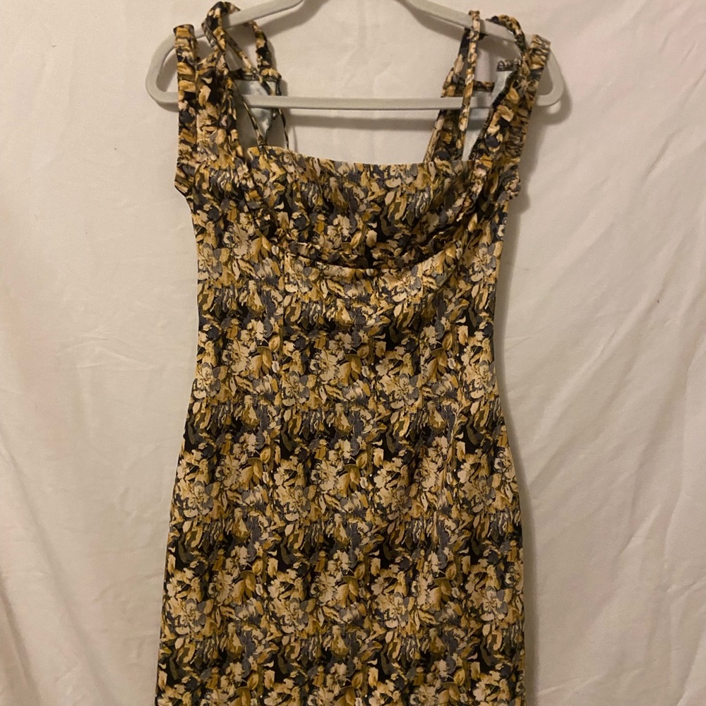Lioness Gold Sheath Midi Dress Square Neck Cocktail